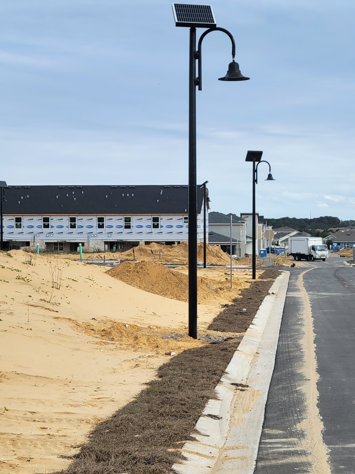 Decorative solar street lights in a residential community